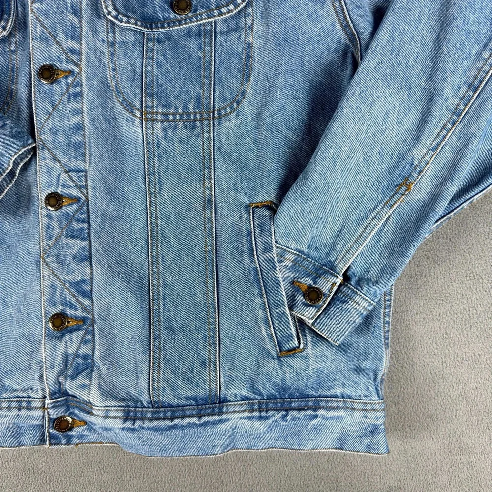 Wrangler Jacket Mens XL Blue Rugged Wear Trucker Distressed Denim Vintage Indigo